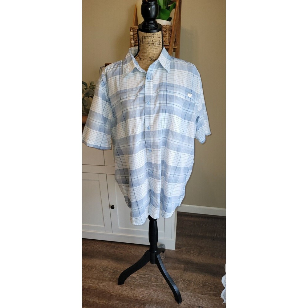 Wrangler Mens Sz Large Blue Plaid Button Down Shirt Logo